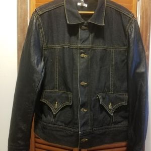 Ryan Kenny lined jean jacket with leather sleeves
